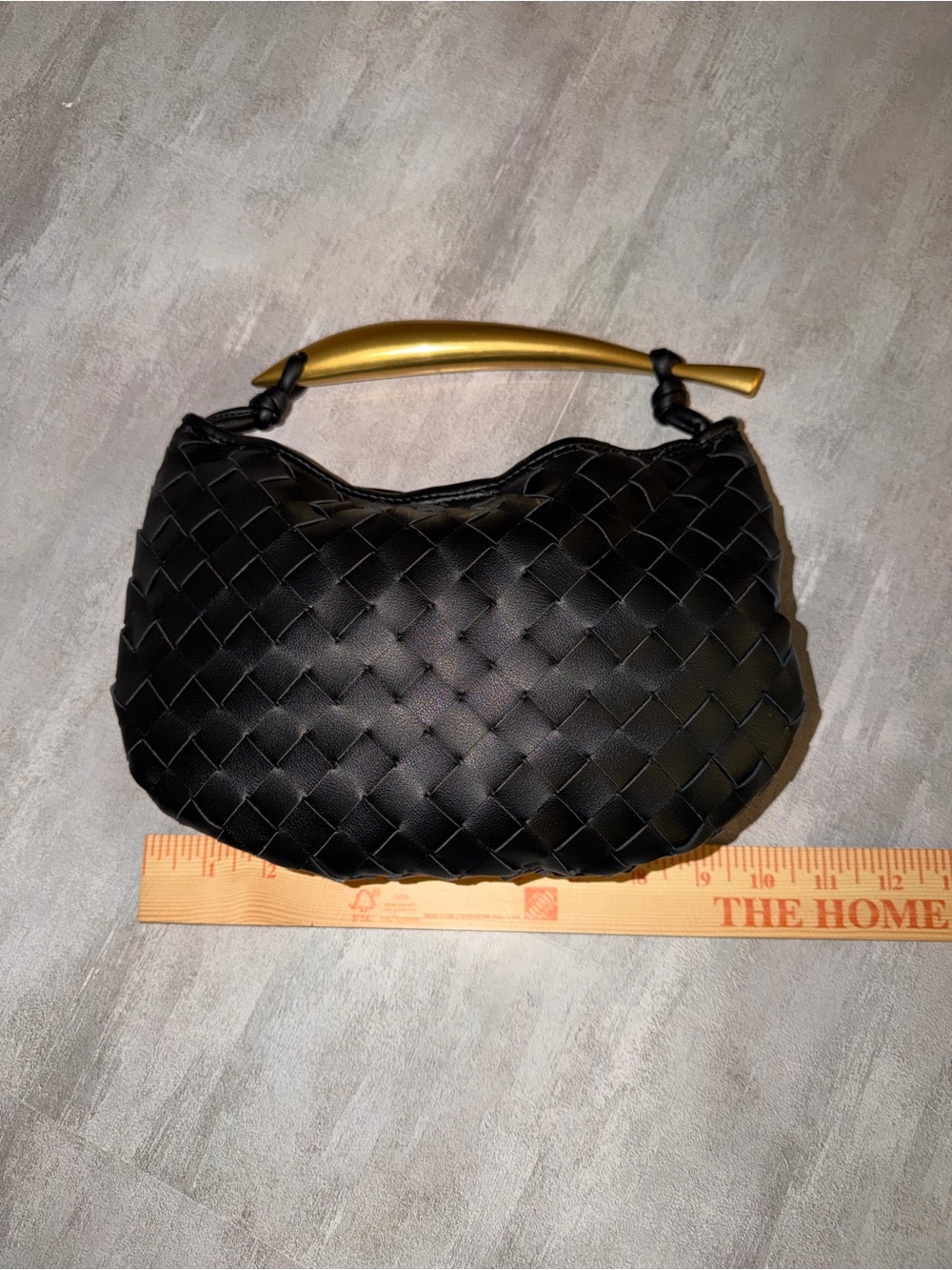 Black Woven Faux Leather with Top Gold Handle - Picture 6 of 9